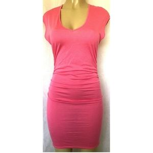 Riller & Fount Mini Dress Side Ruched Pink V Neck
